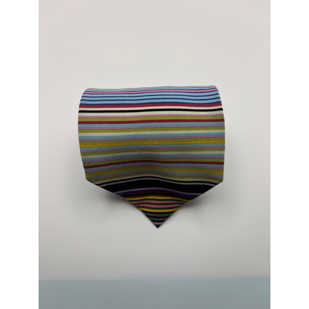 Corcoran Gallery of Art Mens Silk Tie Multi Color Horizontal Stripe Hand Made